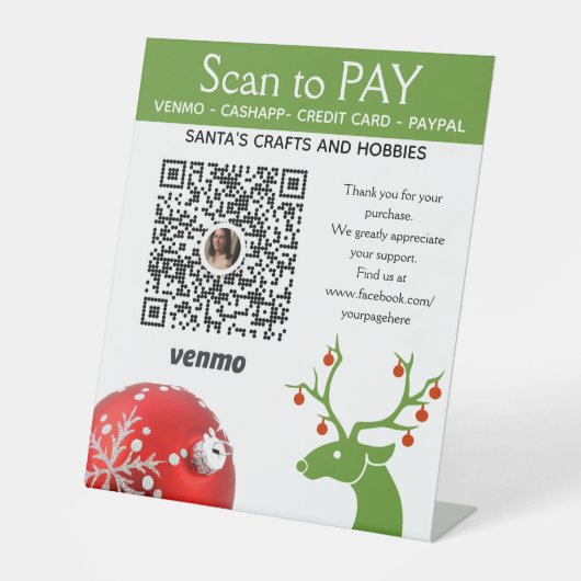 Christmas Craft Show Venmo Pay Here Reclamebord Met Voetstuk (Voorkant)