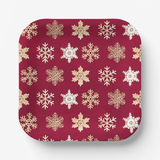 Christmas cranberry gold snowflakes papieren bordje (Voorkant)