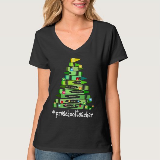 Christmas Crayon Preschool Teacher Tree Best  Chri T-shirt (Voorkant)