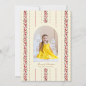 Christmas Cream Botanical Vintage Wallpaper Photo Feestdagenkaart (Voorkant)