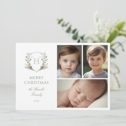 Christmas Crest 3 Photo Feestdagenkaart (Staand voorkant)