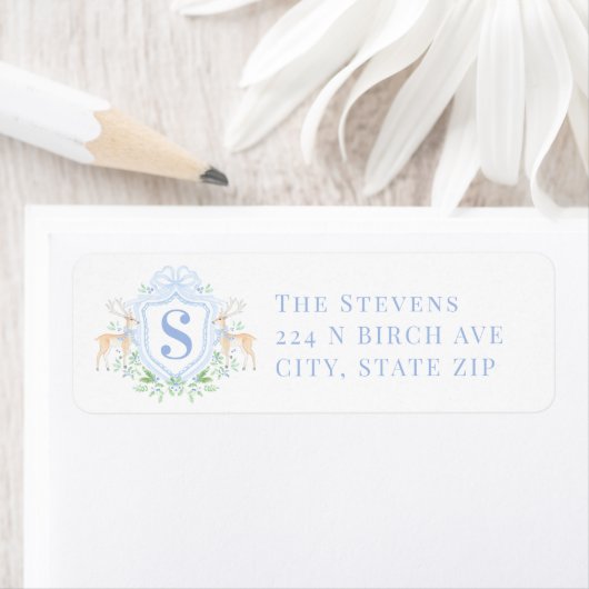 Christmas Crest Deer Monogram Etiket (Insitu)