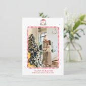 Christmas Crest Monogram Foto Grandmillennial Feestdagenkaart (Staand voorkant)