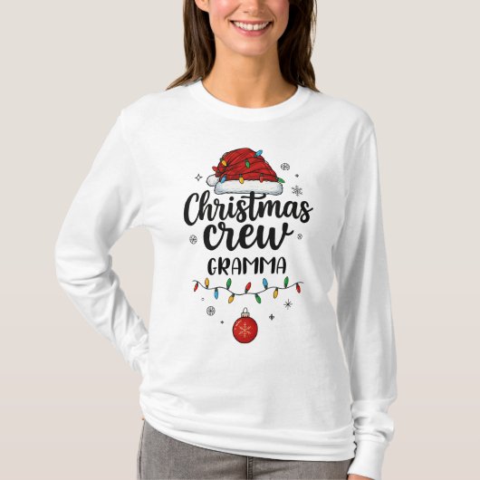 Christmas Crew Gramma Santa Hat Matching Christmas T-shirt (Voorkant)