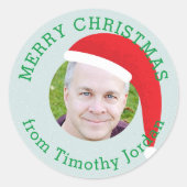 Christmas Crew Santa Hat Photo Holiday Gift Ronde Sticker (Voorkant)