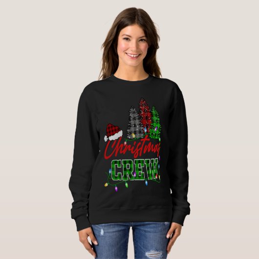 Christmas Crew Three Tree Buffalo Plaid Matching F Trui (Voorkant volledig)