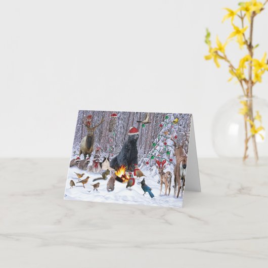 Christmas Critters bos feestkaart Kaart (Gele Bloem)