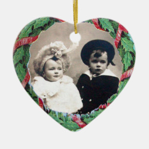 CHRISTMAS CROWN HEART FOTO TEMPLATE, Red Ruby Keramisch Ornament