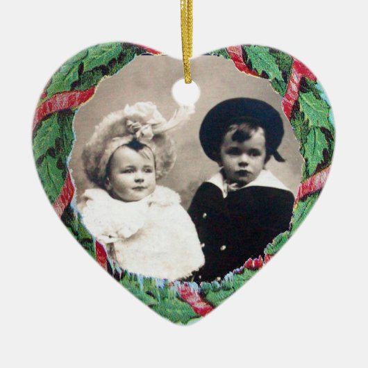 CHRISTMAS CROWN HEART FOTO TEMPLATE, Red Ruby Keramisch Ornament (Voorkant)