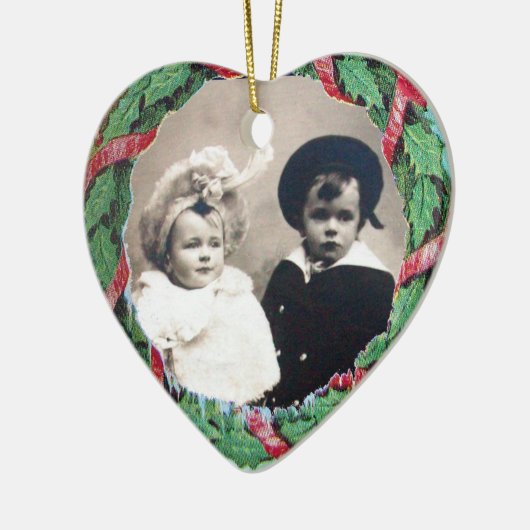 CHRISTMAS CROWN HEART FOTO TEMPLATE, Red Ruby Keramisch Ornament (Links)