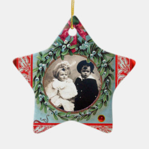 CHRISTMAS CROWN MISTLETOES STAR FOTO TEMPLATE KERAMISCH ORNAMENT