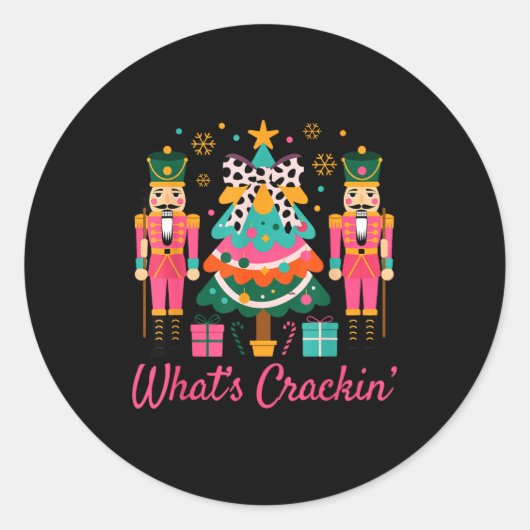 Christmas Crushing It Nutcracker - Funny Retro Ugl Ronde Sticker (Voorkant)
