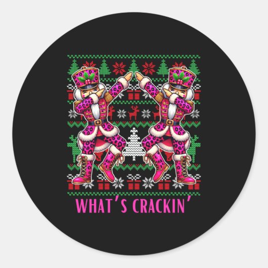 Christmas Crushing It Nutcracker - Funny Retro Ugl Ronde Sticker (Voorkant)