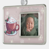 Christmas Cup of Hot Chocolate Photo | Blush Pink Verzilverd Omlijst Ornament (Links)