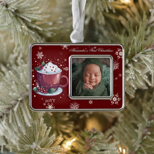 Christmas Cup of Hot Chocolate Photo | Red Verzilverd Omlijst Ornament (Boom)