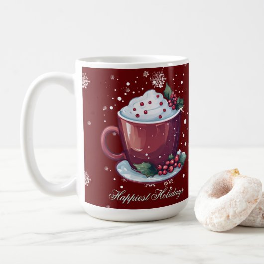 Christmas Cup of Hot Chocolate | Red Coffee Mug Koffiemok (Met donut)