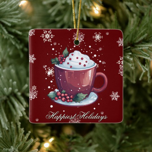Christmas Cup of Hot Chocolate | Red Keramisch Ornament (Boom)