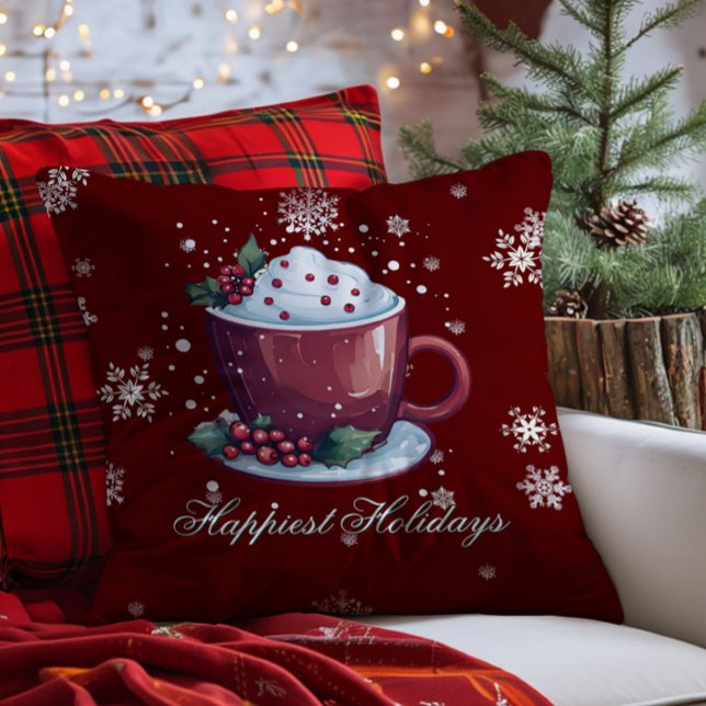 Christmas Cup of Hot Chocolate | Red Kussen (Red Christmas Cup of Hot Chocolate Throw Pillow)
