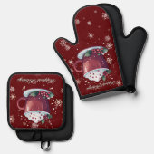 Christmas Cup of Hot Chocolate | Red Ovenwant & Pannenlap Set (Voorkant / Achterkant)