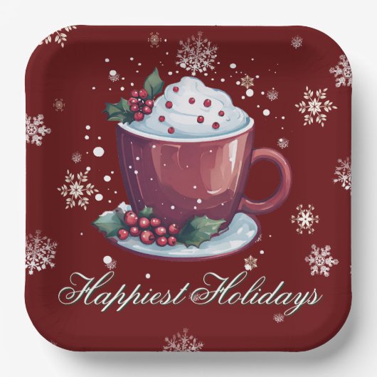 Christmas Cup of Hot Chocolate | Red Papieren Bordje (Voorkant)