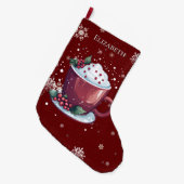 Christmas Cup of Hot Chocolate Red Personalized Grote Kerstsok (Voorkant (Hangend))