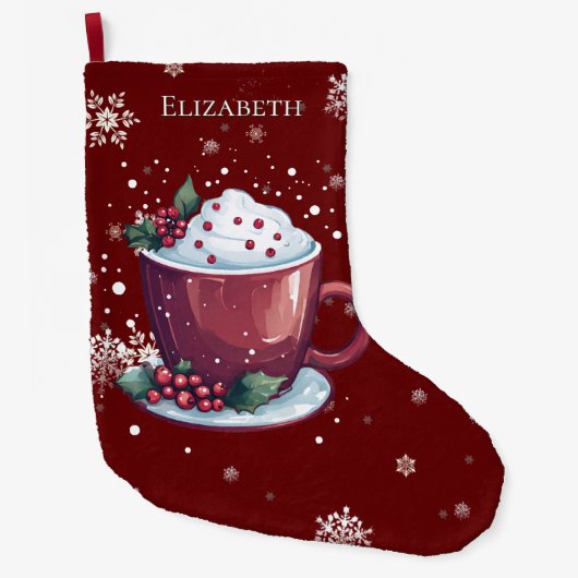 Christmas Cup of Hot Chocolate Red Personalized Grote Kerstsok (Voorkant)