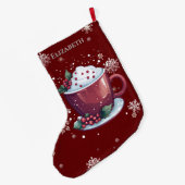 Christmas Cup of Hot Chocolate Red Personalized Grote Kerstsok (Achterkant (Hangend))