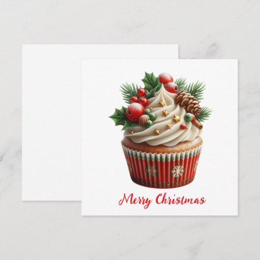 Christmas Cupcake Feestdagenkaart (Voorkant / Achterkant)