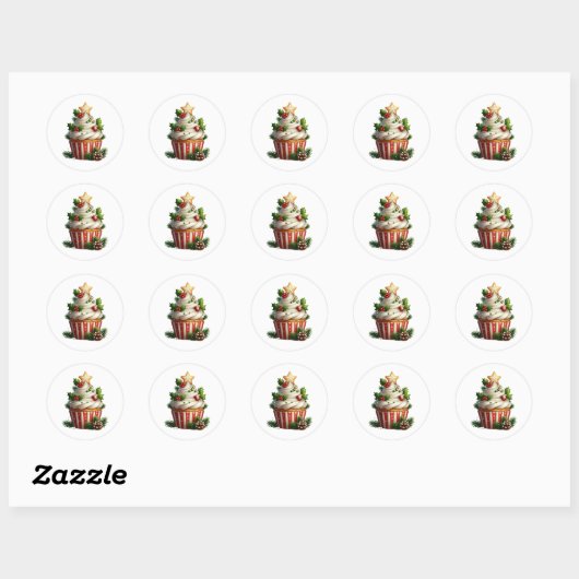 Christmas Cupcake Simple Seasonal Ronde Sticker (Vel)