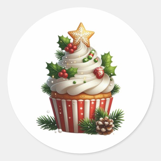 Christmas Cupcake Simple Seasonal Ronde Sticker (Voorkant)