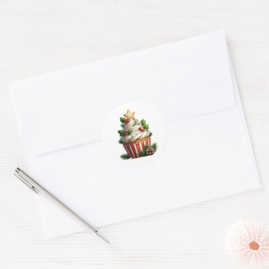 Christmas Cupcake Simple Seasonal Ronde Sticker (Envelop)