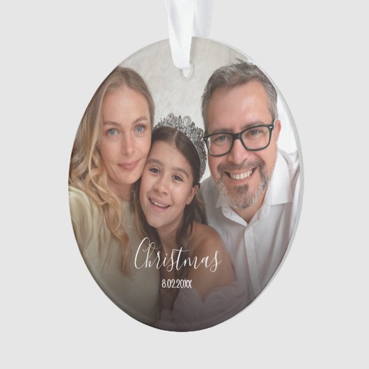  Christmas Custom 2-photo White Script Ornament (voorkant)