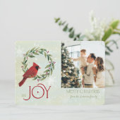 Christmas Custom Photo Cardinal in Wreath  Feestdagenkaart (Staand voorkant)