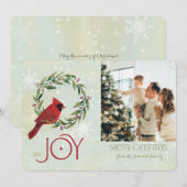 Christmas Custom Photo Cardinal in Wreath  Feestdagenkaart (Voorkant / Achterkant)