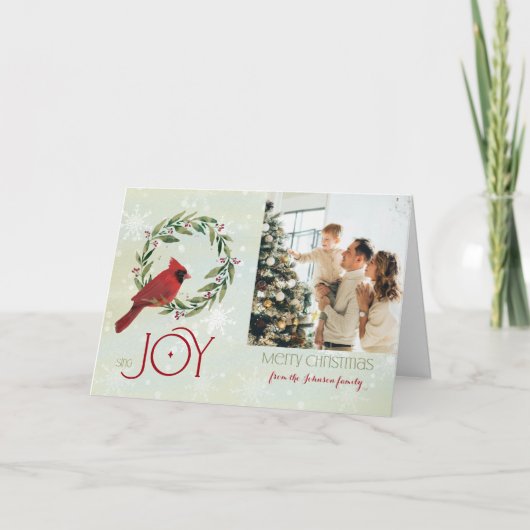 Christmas Custom Photo Cardinal in Wreath Kaart (Voorkant)
