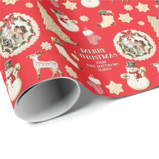 Christmas Custom Photo & From Name Cookie Cadeaupapier (Rol Hoek)