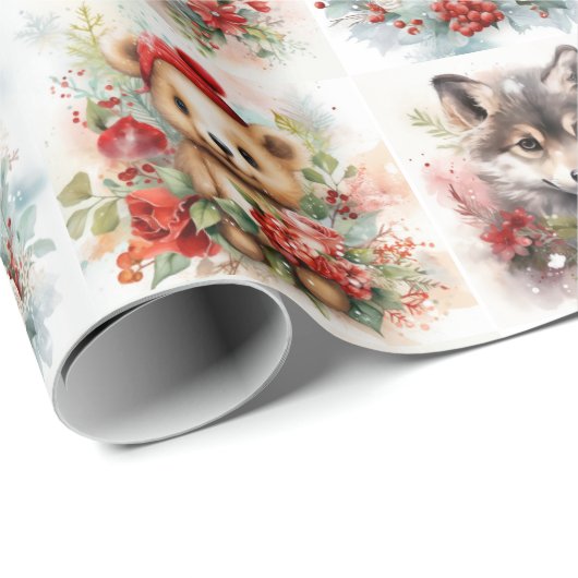 Christmas Cute Baby Animals Polar Bear Lamb Wolf Cadeaupapier (Rol Hoek)