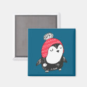 Christmas Cute Baby Penguin Wearing Winter Hat W_e Magneet (Voorkant / Achterkant)