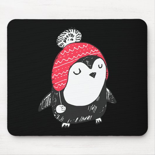 Christmas Cute Baby Penguin Wearing Winter Hat W_e Muismat (Voorkant)