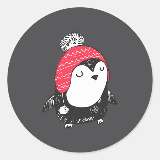 Christmas Cute Baby Penguin Wearing Winter Hat W_e Ronde Sticker (Voorkant)