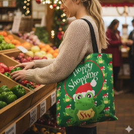 Christmas Cute Frog Santa Hat Green Novelty Tote Bag