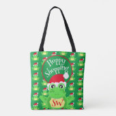 Christmas Cute Frog Santa Hat Green Novelty Tote Bag (Achterkant)
