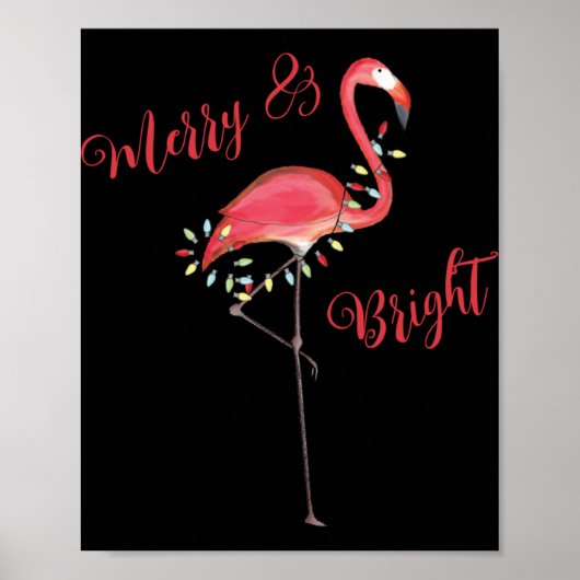 Christmas Cute Nk Flamingo String Lights T Shirt  Poster (Voorkant)