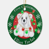 Christmas cute polar bear cub red green lights keramisch ornament (Links)