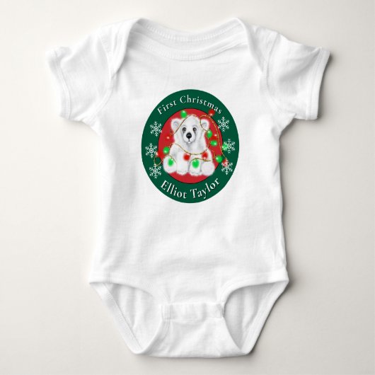 Christmas cute polar bear cub red green lights  romper (Voorkant)