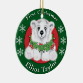 Christmas cute polar bear cub, Santa bear cub  Keramisch Ornament (Rechts)