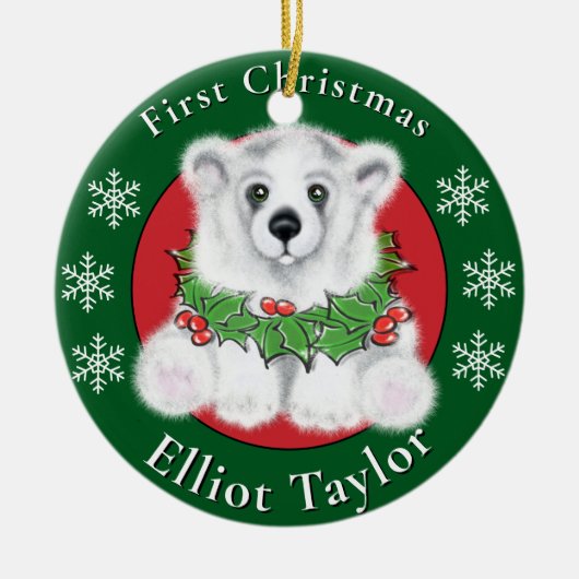 Christmas cute polar bear cub, Santa bear cub  Keramisch Ornament (Voorkant)