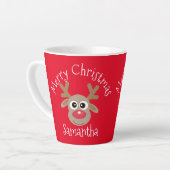 Christmas Cute Reindeer Cartoon Red Latte Mok (Linkerhoek)