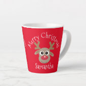 Christmas Cute Reindeer Cartoon Red Latte Mok (Rechterhoek)