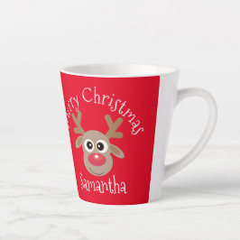 Christmas Cute Reindeer Cartoon Red Latte Mok